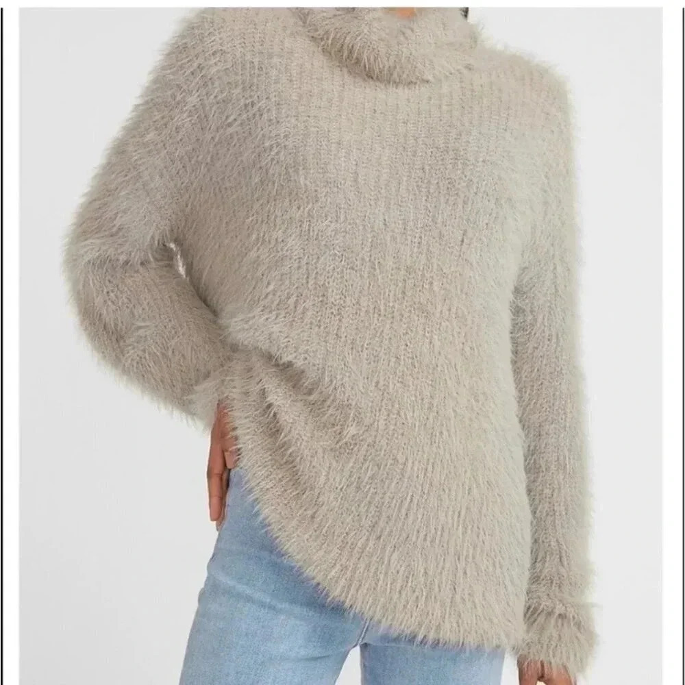 Express Size Medium Cowl Neck Sweater Tan Cozy Oversized